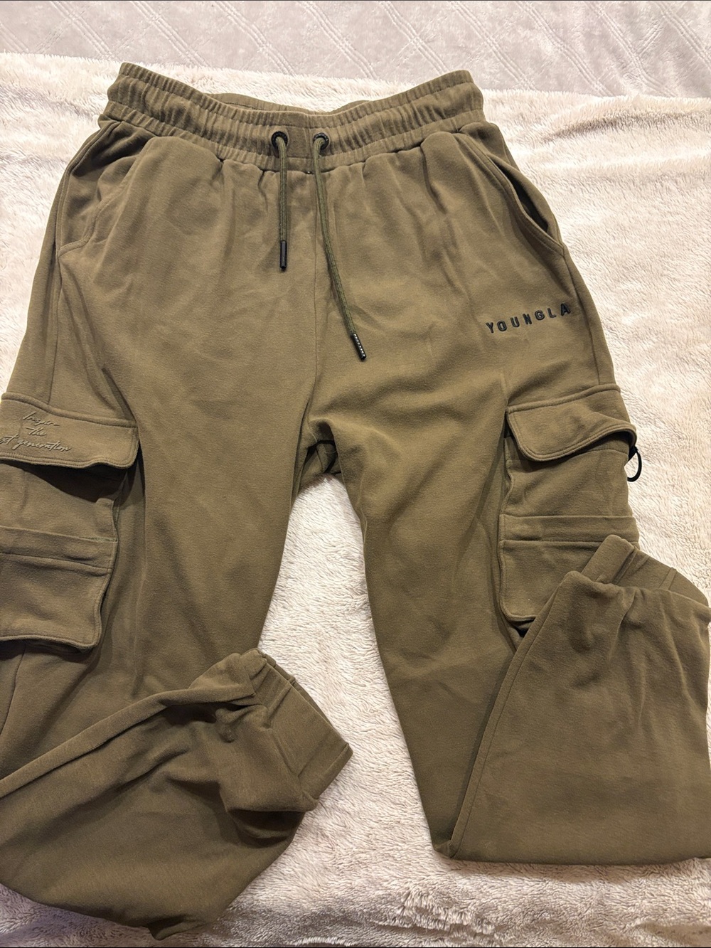YoungLA Olive Green Cargo Joggers with Drawstring